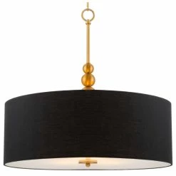 Kira Home Adelade 22" Drum Pendant Chandelier, Black Fabric Shade, Glass