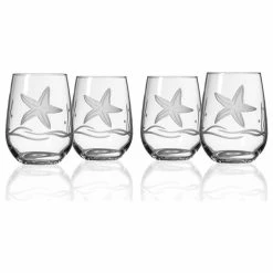 Rolf Glass Starfish Stemless Wine Glass, 17 Ounce, Set Of 4 Wine Glasses