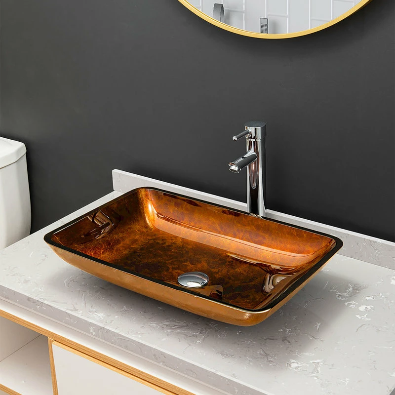Vinnova Glass Rectangular Vessel Bathroom Sink Without Faucet, Reddish Brown 6 Vinnova Glass Rectangular Vessel Bathroom Sink Without Faucet, Reddish Brown - Image 6