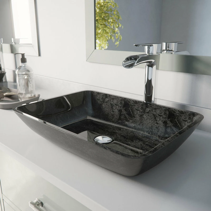 VIGO Rectangular Gray Onyx Glass Vessel Bathroom Sink Set With Niko Vessel Faucet 5 VIGO Rectangular Gray Onyx Glass Vessel Bathroom Sink Set With Niko Vessel Faucet - Image 5