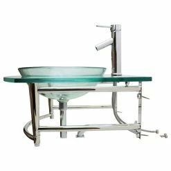 Renovators Supply Manufacturing Round Glass Wall Mount Console Sink 23 3/4" With Faucet, Drain And Towel Bar -home bar shop ebc108280bd75097 0300 w800 h800 b1 p0