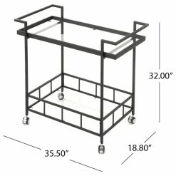 GDFStudio GDF Studio Brose Indoor Black Iron Bar Cart With Tempered Glass Shelves -home bar shop ec614ff201bad038 0353 w800 h800 b1 p0