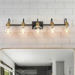 LNC Lighting LNC 5-Lights Farmhouse Matte Black Clear Glass Bell Vanity Light For Bathroom -home bar shop ec61de20032a334b 5593 w800 h800 b0 p0