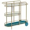 Decor Love Contemporary Bar Cart, Golden Frame And Banana Leaf Patterned Middle Glass Shelf