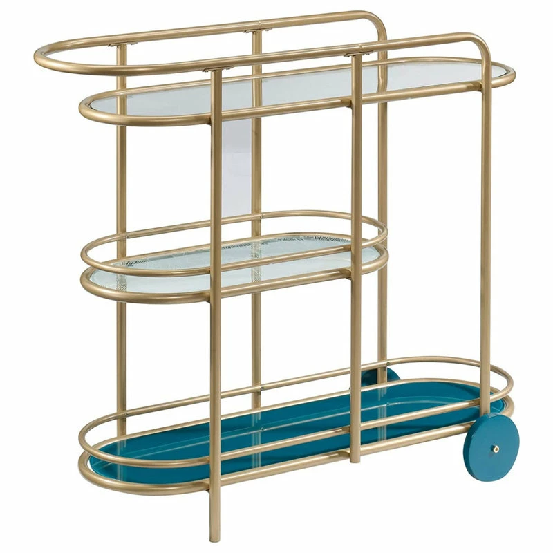 Decor Love Contemporary Bar Cart, Golden Frame And Banana Leaf Patterned Middle Glass Shelf 1 Decor Love Contemporary Bar Cart, Golden Frame And Banana Leaf Patterned Middle Glass Shelf