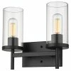Golden Lighting Winslett 2 Light Bath Vanity, Matte Black With Ribbed Clear Glass
