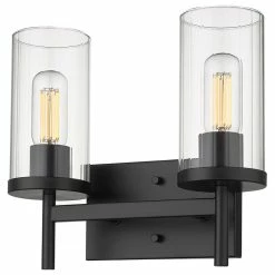 Golden Lighting Winslett 2 Light Bath Vanity, Matte Black With Ribbed Clear Glass