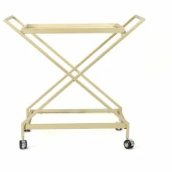 GDFStudio GDF Studio Easter Indoor Industrial Iron And Glass Bar Cart, Gold