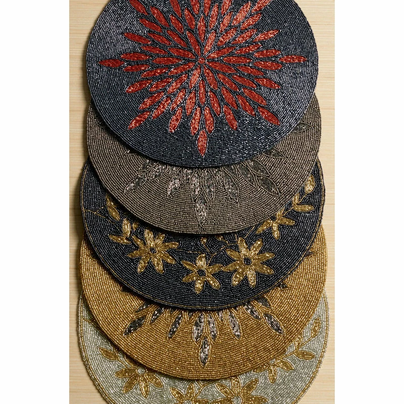 St. Croix 15" Glass Beaded Sunburst Placemat, Gold And Gray 3 St. Croix 15" Glass Beaded Sunburst Placemat, Gold And Gray - Image 3