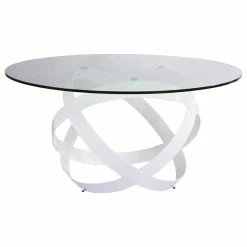 Zuri Furniture Mambo 59 Inch Clear Glass Round Dining Table With White Steel Base