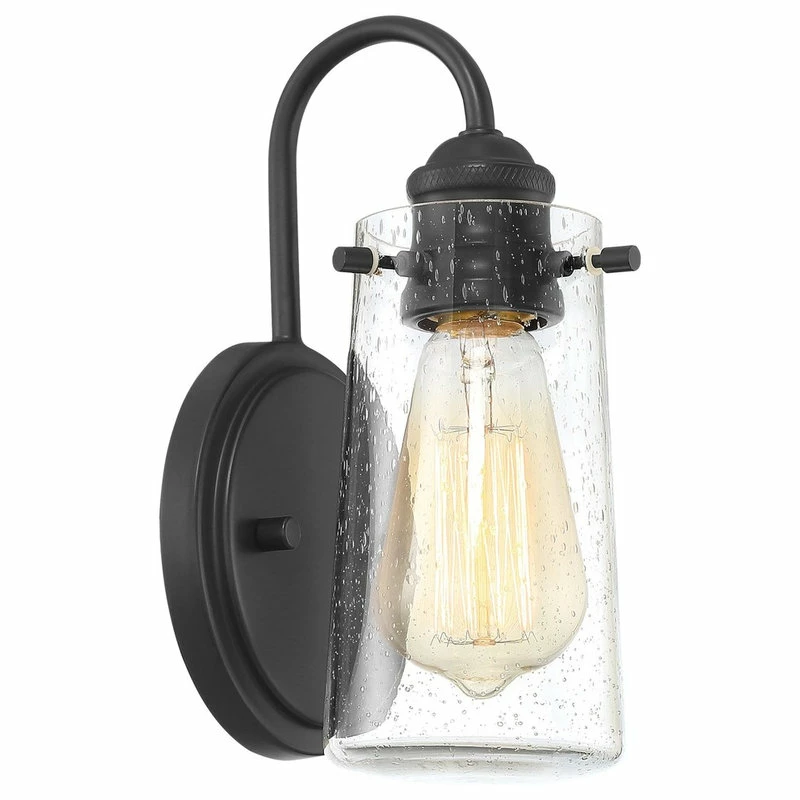 Kira Home Rayne 9.5" 1-Light Wall Sconce/Bathroom Light, Seeded Glass + Black 1 Kira Home Rayne 9.5" 1-Light Wall Sconce/Bathroom Light, Seeded Glass + Black