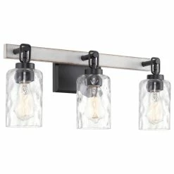 Kira Home Ashland 23.5" Farmhouse Bathroom / Light, Hammered Glass Shades, White