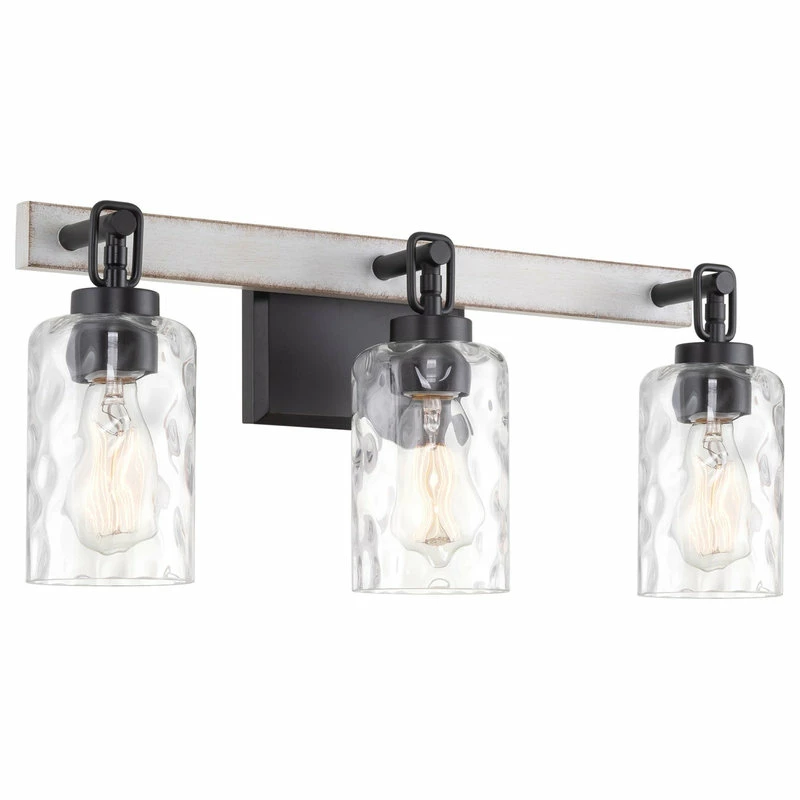 Kira Home Ashland 23.5" Farmhouse Bathroom / Light, Hammered Glass Shades, White 1 Kira Home Ashland 23.5" Farmhouse Bathroom / Light, Hammered Glass Shades, White