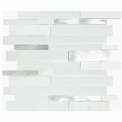 Mosaic Decor White Gray Glass Metal Marble Mosaic Backsplash Tile, 12"x12"