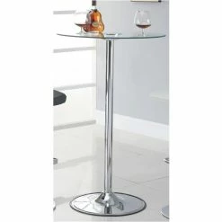 Coaster Home Furnishings Coaster 28" Contemporary Round Glass Top LED Pub Table In Chrome