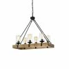 Edvivi Lighting 6-Light Matte Black And Vintage Wood Farmhouse Linear Chandelier Clear Glass