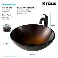 Kraus USA, Inc. Glass Vessel Sink, Bathroom Arlo Faucet, PU Drain, Mounting Ring, Oil Rub Bronze -home bar shop eff19de903518cc8 9138 w800 h800 b1 p0