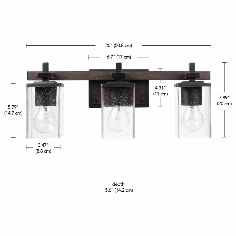 Globe Electric 3-Light Matte Black Vanity Light With Seeded Glass Shades 7 Globe Electric 3-Light Matte Black Vanity Light With Seeded Glass Shades - Image 7