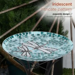 Alpine Corporation 24" Tall Outdoor Mosaic Dragonfly Glass Birdbath Bowl With Metal Stand -home bar shop f121a50c0112ba47 3489 w800 h800 b0 p0