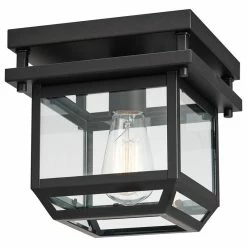 Globe Electric Sorrell 1-Light Bronze Outdoor Flush Mount Ceiling Light With Clear Glass Shade