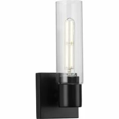 Progress Lighting Clarion 1-Light Matte Black Clear Glass Modern Wall Light