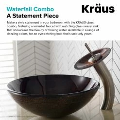 Kraus USA, Inc. Glass Vessel Sink, Bathroom Waterfall Faucet, PU Drain, Mount Ring, Nickel 13 Kraus USA, Inc. Glass Vessel Sink, Bathroom Waterfall Faucet, PU Drain, Mount Ring, Nickel -home bar shop f2218c4903518ca5 9077 w800 h800 b0 p0