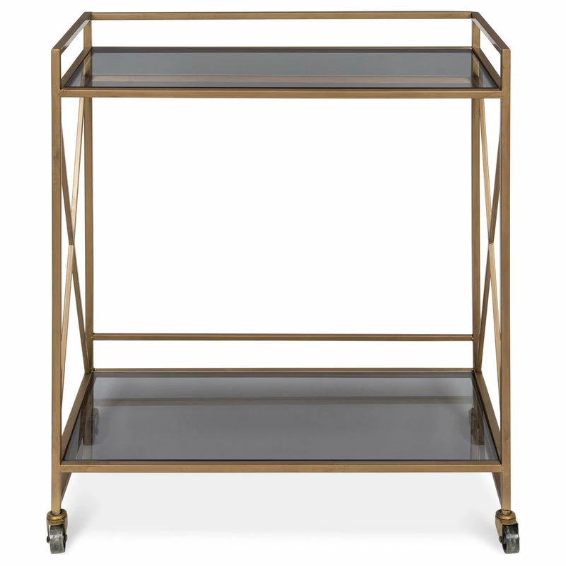 Uniek Blex 2-Shelf Glass And Metal Rolling Bar Cart, Gold 25.75x12.75x31.75 3 Uniek Blex 2-Shelf Glass And Metal Rolling Bar Cart, Gold 25.75x12.75x31.75 - Image 3