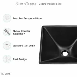 Swiss Madison Claire 15.5" Glass Vessel Sink, Black -home bar shop f361039201b0d5e2 7365 w800 h800 b1 p0
