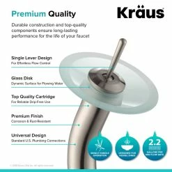 Kraus USA, Inc. Glass Vessel Sink, Bathroom Waterfall Faucet, PU Drain, Mount Ring, Nickel -home bar shop f3b15c4503518d07 9125 w800 h800 b0 p0