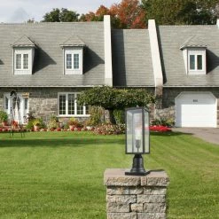 Globe Electric Bowery 1-Light Matte Black Outdoor Lamp Post Light, Base Adaptor, Glass Inserts -home bar shop f3d194f80e20f0cb 0935 w800 h800 b0 p0