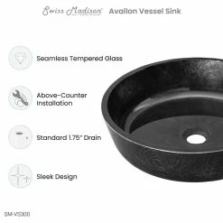 Swiss Madison Avallon 16.5" Round Glass Vessel Sink, Black -home bar shop f3e1a52901b0d551 7313 w800 h800 b1 p0