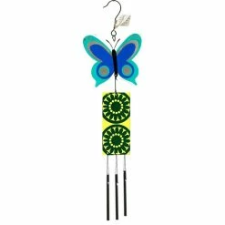 Home & Garden BLUE BUTTERFLY WIND CHIME Glass Spring Summer Breze 20131223