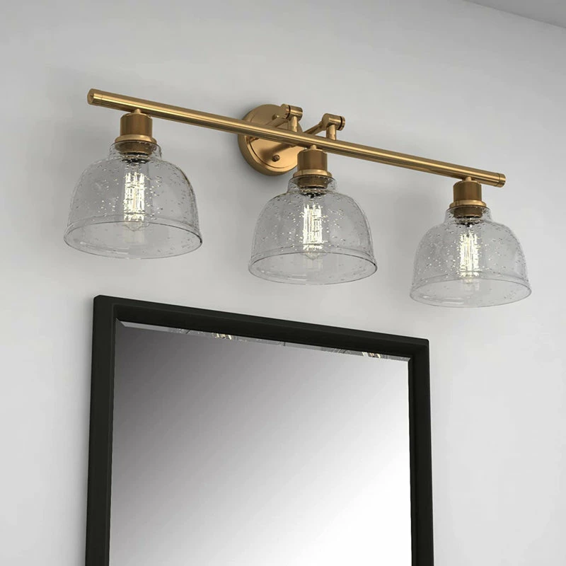 Vanity Art LLC Light Vanity Light, Satin Gold With Clear Seedy Glass, Satin Gold, 3 Light 2 Vanity Art LLC Light Vanity Light, Satin Gold With Clear Seedy Glass, Satin Gold, 3 Light - Image 2