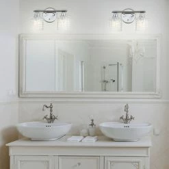 JONATHAN Y Vintage Iron/Chevron Pattern Glass Farmhouse Cottage LED Vanity, 2-Light -home bar shop f5c148e803cac173 3034 w800 h800 b0 p0