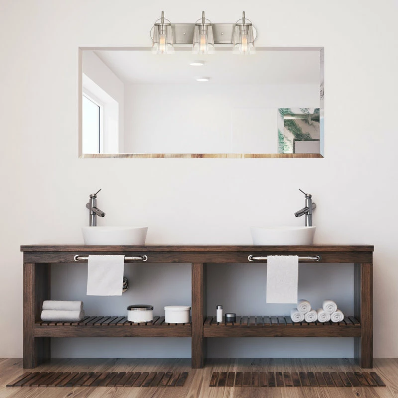 Kira Home Voltaire 24" Farmhouse Bathroom Light, Glass Shades, Brushed Nickel 3 Kira Home Voltaire 24" Farmhouse Bathroom Light, Glass Shades, Brushed Nickel - Image 3