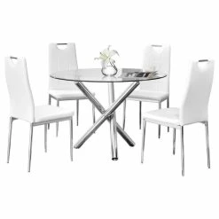 Best Master Furniture Beverly 5-Piece Round Glass Dinette Set, White