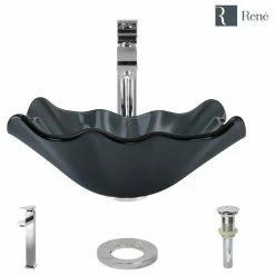 Rene R5-5012 Frosted Glass Vessel Sink, R9-7001 Faucet, Antique Bronze, Chrome, R9-70