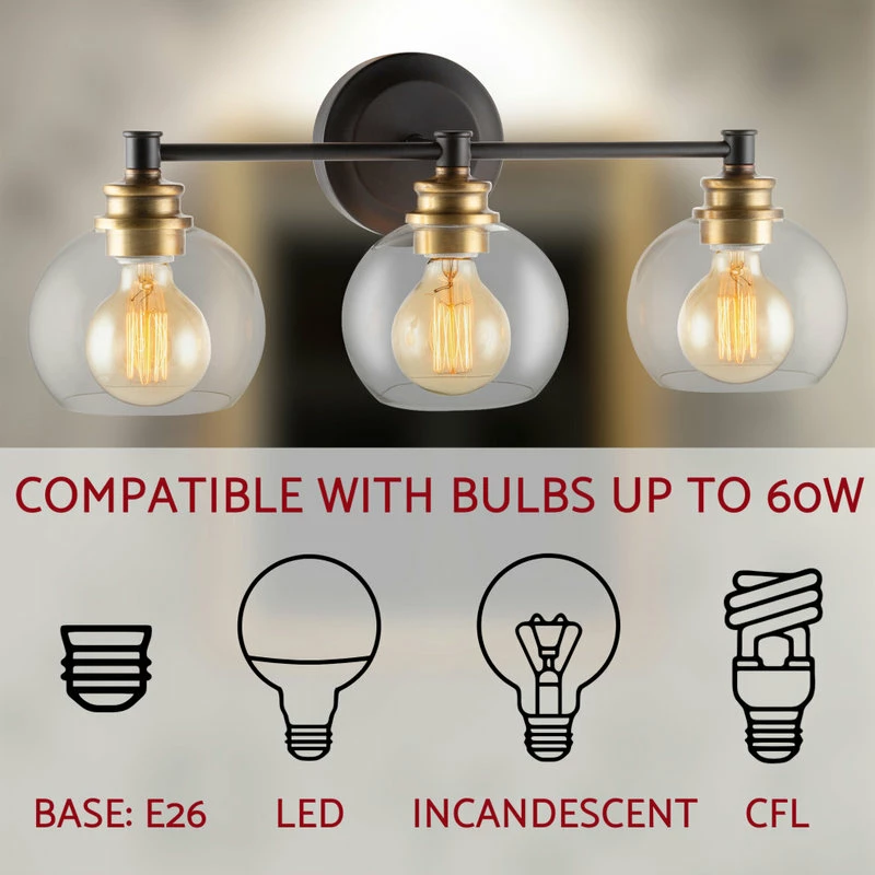 Kira Home Odette 22" Bathroom Light, Glass Globe Shades, Warm Brass Accents, Oil 5 Kira Home Odette 22" Bathroom Light, Glass Globe Shades, Warm Brass Accents, Oil - Image 5