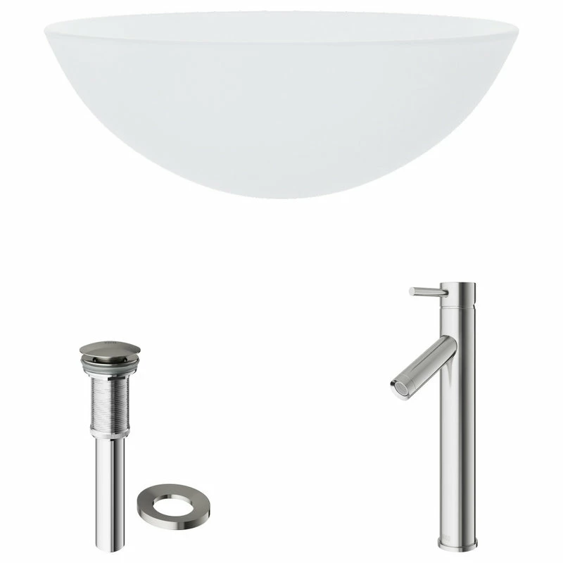 VIGO White Frost Glass Vessel Bathroom Sink Set With Dior Vessel Faucet 8 VIGO White Frost Glass Vessel Bathroom Sink Set With Dior Vessel Faucet - Image 8