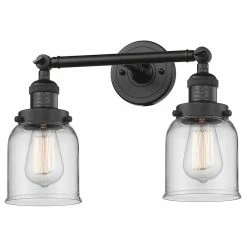 Innovations Lighting Small Bell 2-Light Bath Fixture, Matte Black, Glass: Clear