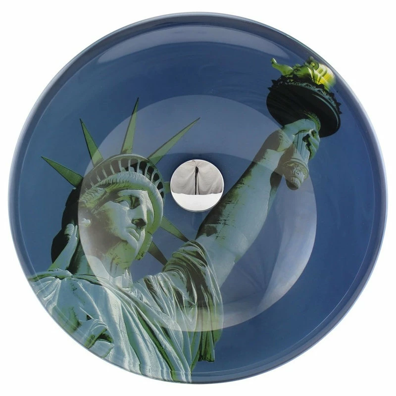 Renovators Supply Manufacturing Liberty Tempered Glass Vessel Sink With Drain, Blue Double-Layer Round Bowl Sink 1 Renovators Supply Manufacturing Liberty Tempered Glass Vessel Sink With Drain, Blue Double-Layer Round Bowl Sink