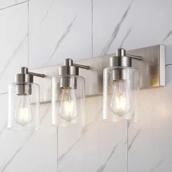 JONATHAN Y Irving Seeded Glass/Iron Modern Contemporary LED Vanity Light, 3-Light -home bar shop fab17a6600d2500f 8281 w800 h800 b0 p0