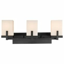 Globe Electric Helena 3-Light Dark Bronze Vanity Light With Off-White Frosted Glass Shades