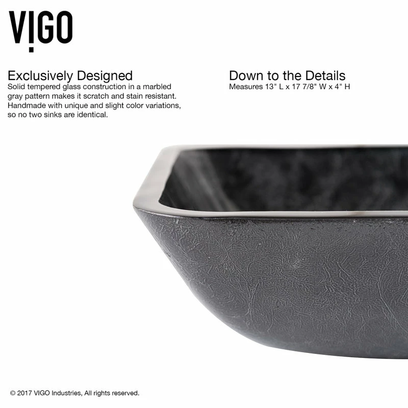 VIGO Rectangular Gray Onyx Glass Vessel Bathroom Sink Set With Niko Vessel Faucet 9 VIGO Rectangular Gray Onyx Glass Vessel Bathroom Sink Set With Niko Vessel Faucet - Image 9