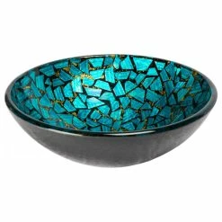 Eden Bath - Vessel Sinks Blue And Gold Mosaic Round Glass Vessel Sink For Bathroom, 16.5 Inch