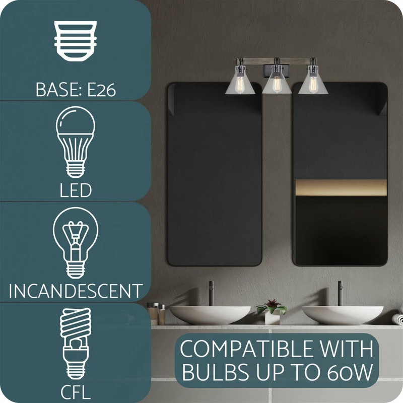 Kira Home Anza 25" Farmhouse / Bathroom Wall Light, Seeded Cone Glass Shades 6 Kira Home Anza 25" Farmhouse / Bathroom Wall Light, Seeded Cone Glass Shades - Image 6