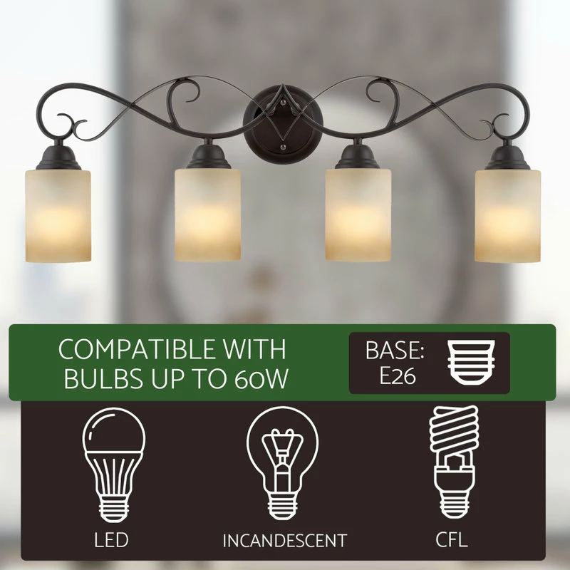 Kira Home Villa 31" Bathroom Light, Amber Frosted Glass Shades, Oil Rubbed 6 Kira Home Villa 31" Bathroom Light, Amber Frosted Glass Shades, Oil Rubbed - Image 6