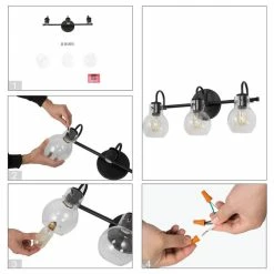 LNC Lighting LNC 22" Modern Matte Black Globe Clear Glass Bathroom Vanity Light -home bar shop fc6145790311ab8f 5580 w800 h800 b1 p0