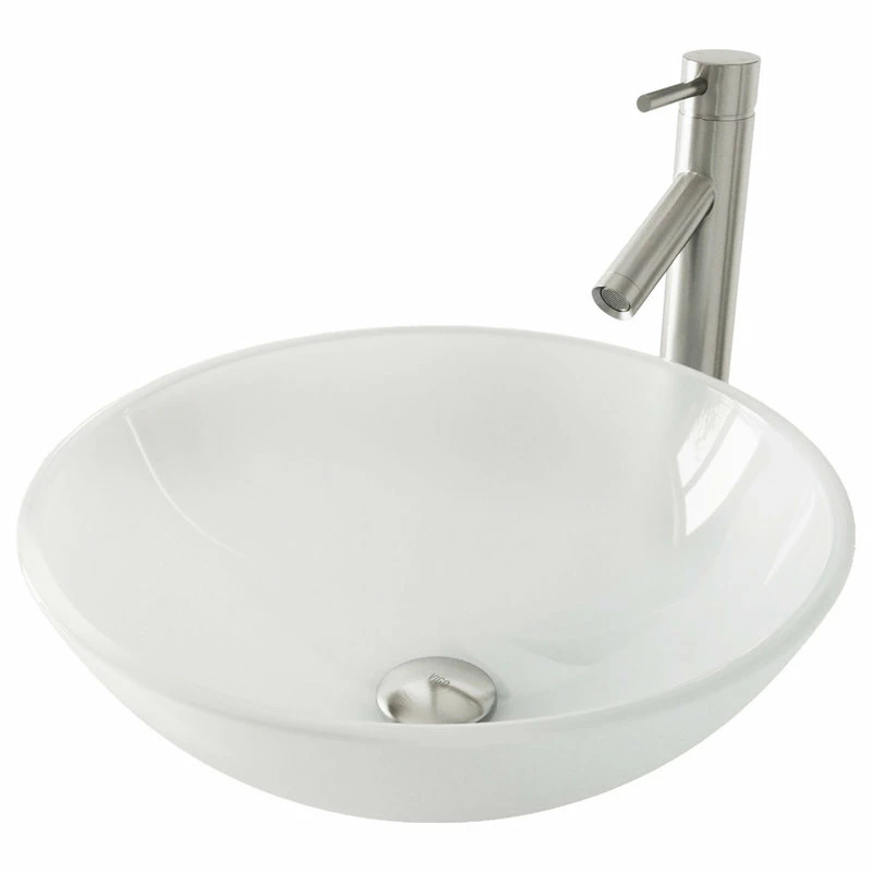 VIGO White Frost Glass Vessel Bathroom Sink Set With Dior Vessel Faucet 7 VIGO White Frost Glass Vessel Bathroom Sink Set With Dior Vessel Faucet - Image 7