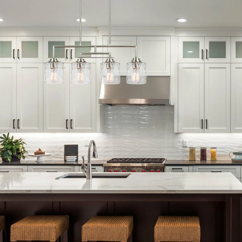 Kira Home Monroe 28" Island Light, Free Swinging Center Arm, Hammered Glass 3 Kira Home Monroe 28" Island Light, Free Swinging Center Arm, Hammered Glass - Image 3